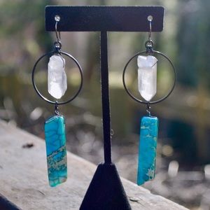 Silver free people quartz jasper hoop earrings